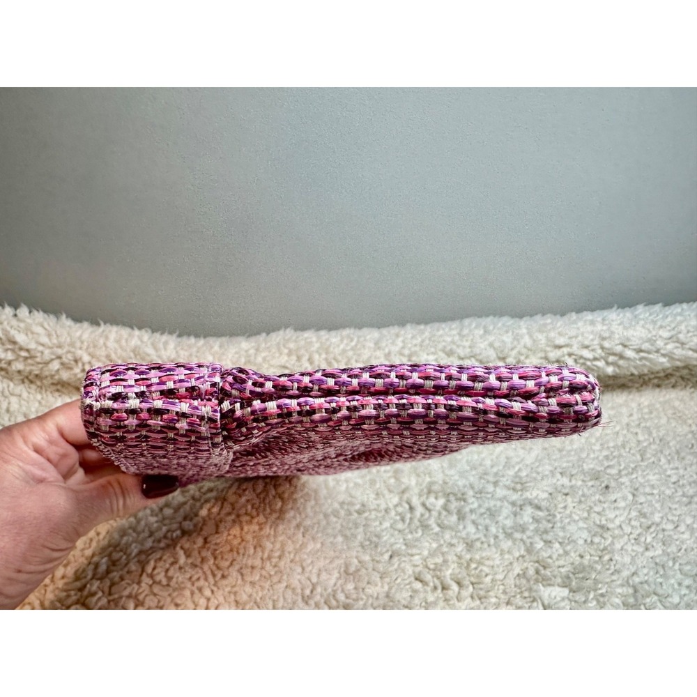 Lauren Merkin Pink Plaid Woven Clutch Pleated Evening Bag Designer Preppy 11" - Picture 8 of 12